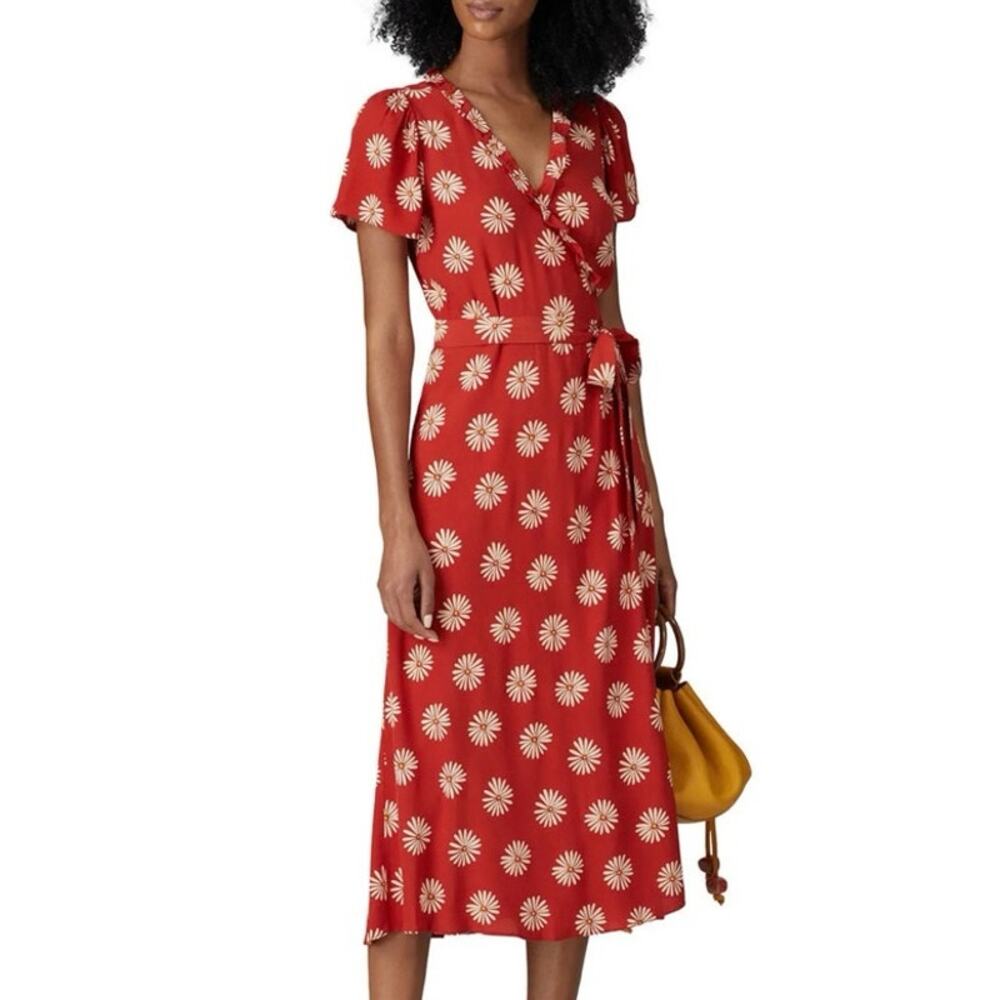 Madewell Red Floral Midi Wrap Dress